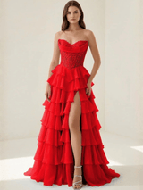 Sweetheart Neck Corset Prom Dress with Slit