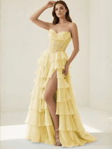 Sweetheart Neck Corset Prom Dress with Slit