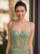 Sheer Corset Long Sweetheart Prom Dress
