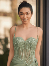 Sheer Corset Long Sweetheart Prom Dress