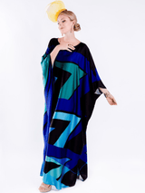 Blue Abstract Silk Kaftan For Women