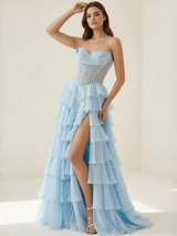 Sweetheart Neck Corset Prom Dress with Slit