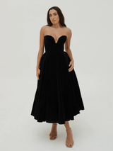 Tea Length Black Velvet Dress