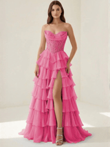 Sweetheart Neck Corset Prom Dress with Slit