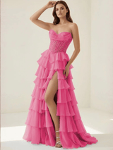 Sweetheart Neck Corset Prom Dress with Slit