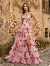 Strapless A-Line Long Prom Dress with Slit