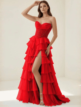 Sweetheart Neck Corset Prom Dress with Slit