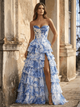 Strapless A-Line Long Prom Dress with Slit