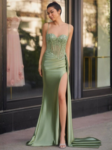 Sheer Corset Long Sweetheart Prom Dress