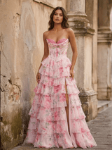 Strapless A-Line Long Prom Dress with Slit